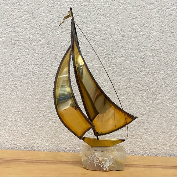 Vintage Demott Signed Brass Sculpture Sailboat Nautical Boat on Marble Base - Picture 7 of 15